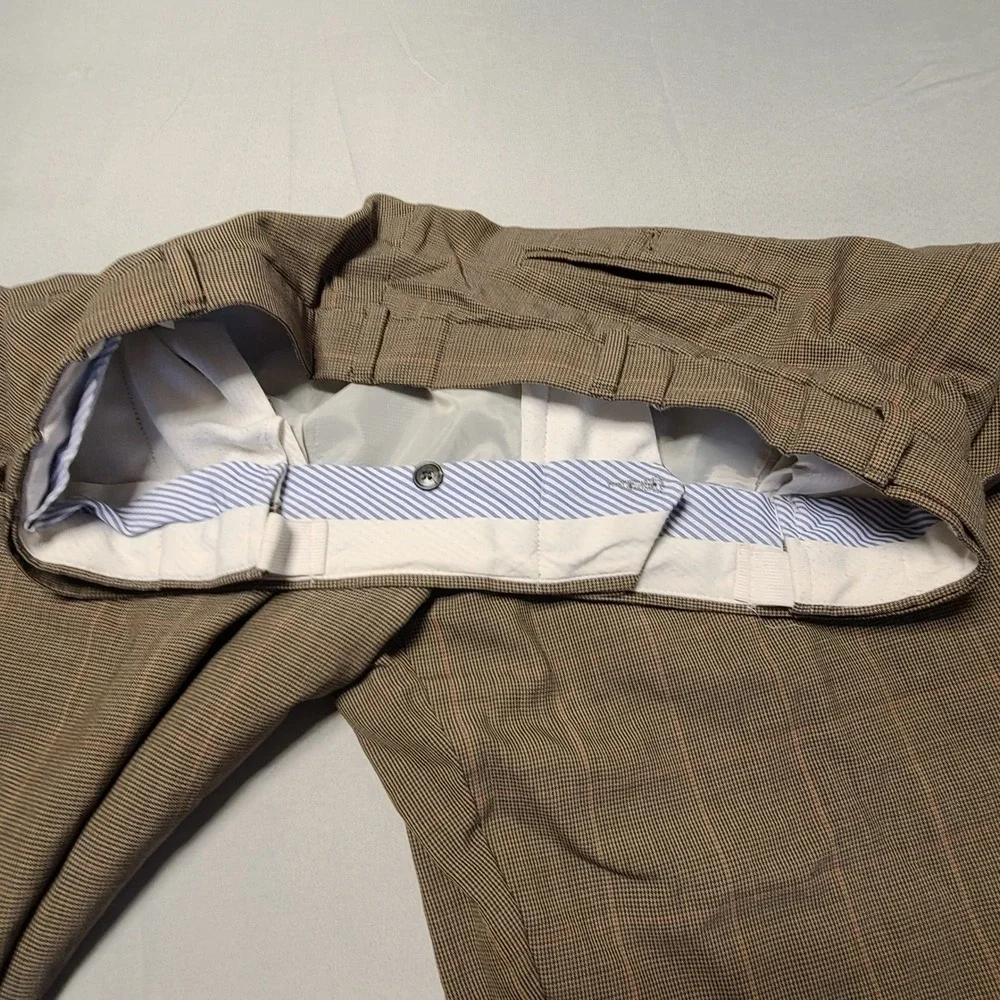 Lands End Dress Pants Mens 40 Brown Houndstooth Wool Pleated Traditional Fit‎
